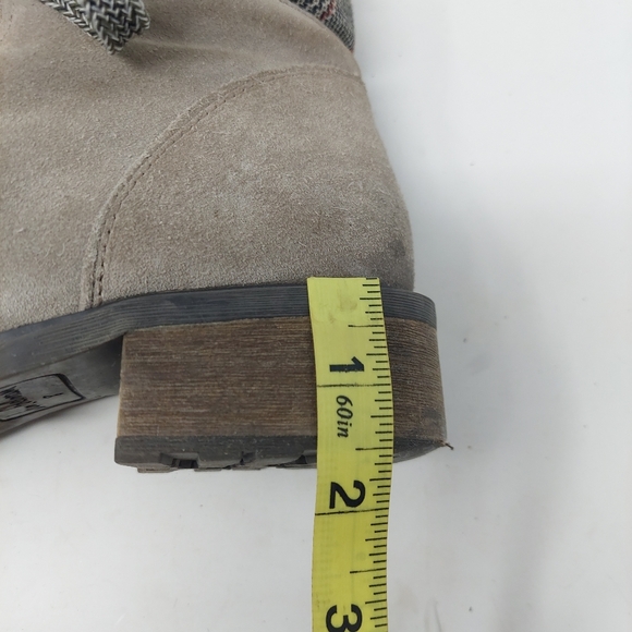 Sam Edelman Darrah Sand Taupe Suede Faux Fur Plaid Ankle Boots Block Heel Size 8 - Picture 7 of 11